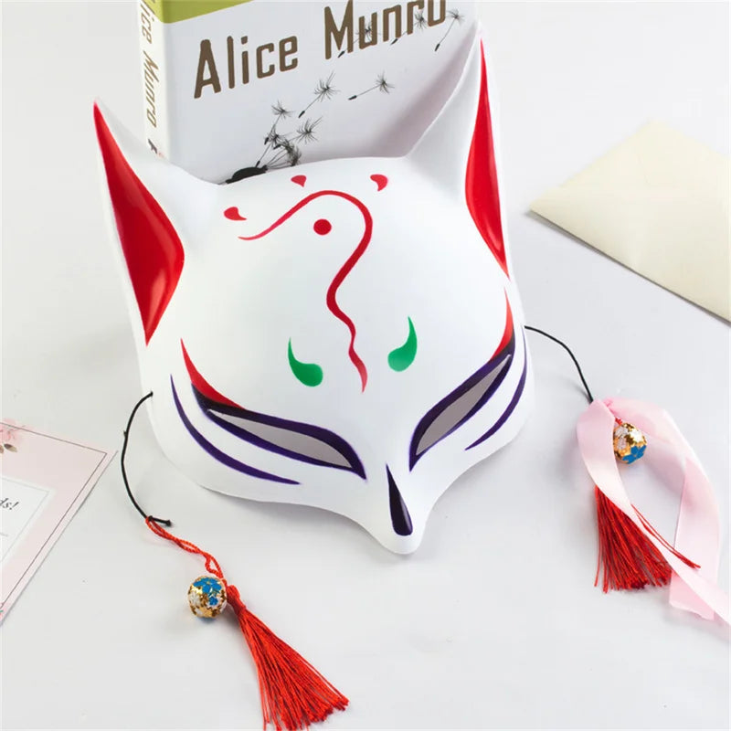 Anime Fox Mask Hand-Painted Mask with Tassels for Halloween Cosplay Party Halloween Masquerade Festival Gift
