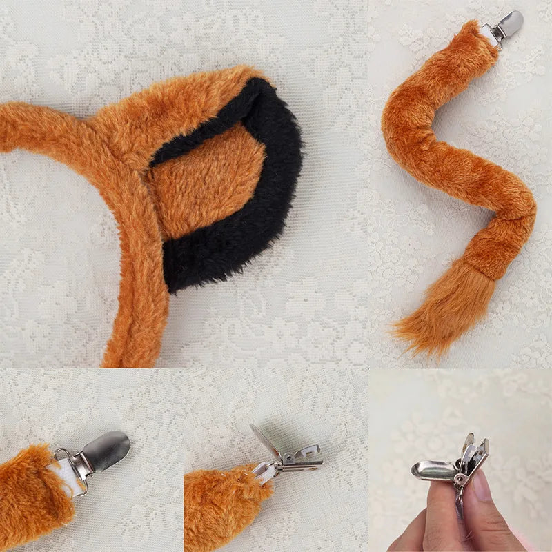 Animal Headband Props for Kids & Adults - Plush Lion & Tiger Ears - Halloween Costume Accessory