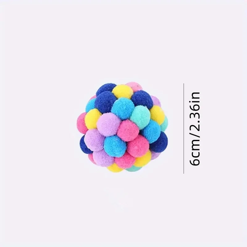 Colorful Plush Ball Cat Toy Set - Self-Playing Woolen and Bell Balls for Cats
