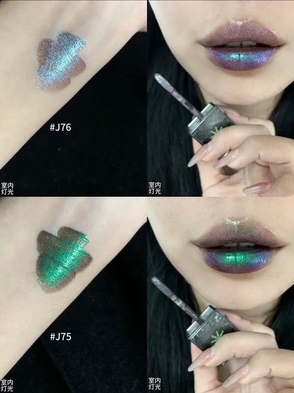 Water Mirror Lip Gloss with Chameleon Glitter and Pearlescent Finish - Moisturizing Long Lasting Lip Shine