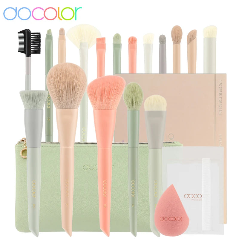 17-Piece Makeup Brush Set with Sponges & Bag - Face & Eye Cosmetics Tools