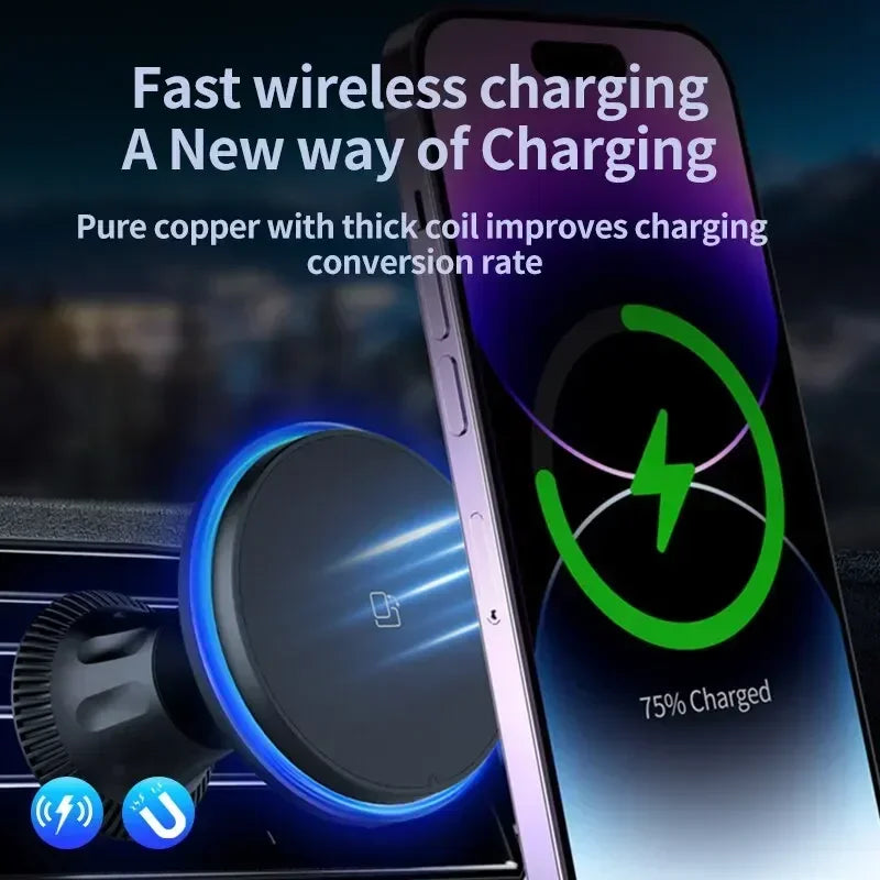 Magnetic Wireless Car Charger with RGB Lighting and Vent Mount for iPhone 12-17