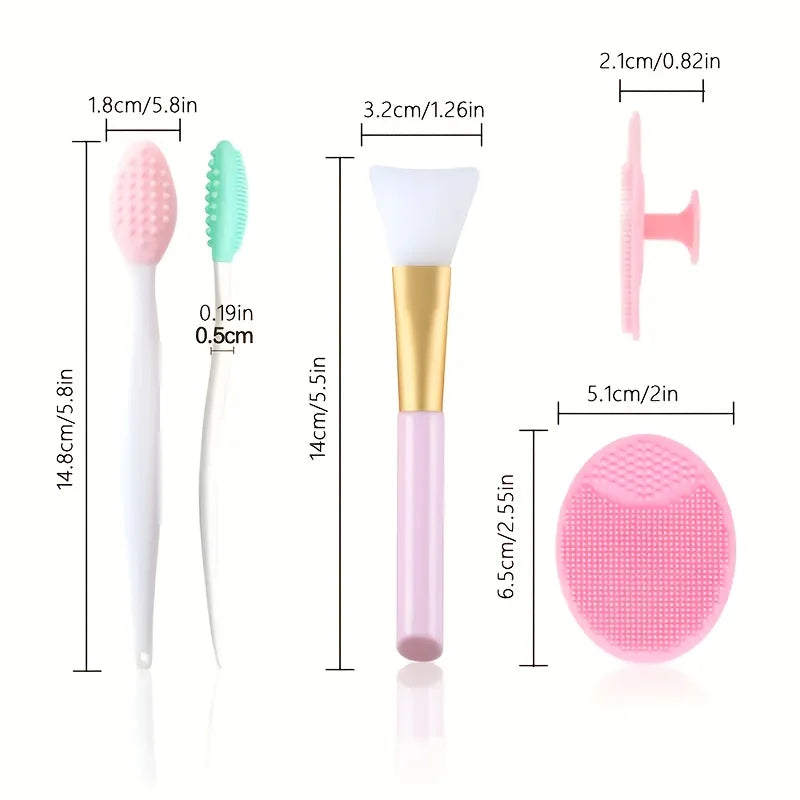 Silicone Facial Mask Brush Set - Exfoliating Lip & Face Cleansing Tools