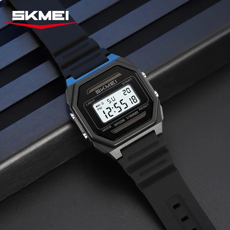 Digital Solar Power Wristwatch with Alarm Luminous Waterproof for Men