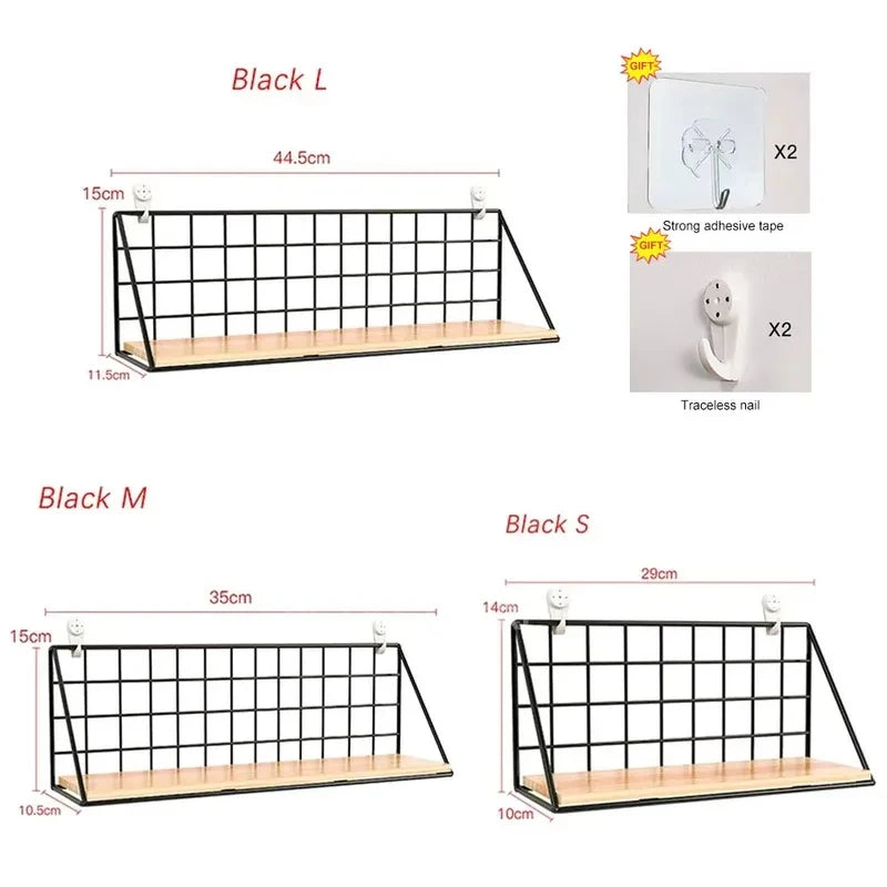 Wall Mounted Wooden Shelves Without Drilling for Living Room & Bedroom Storage