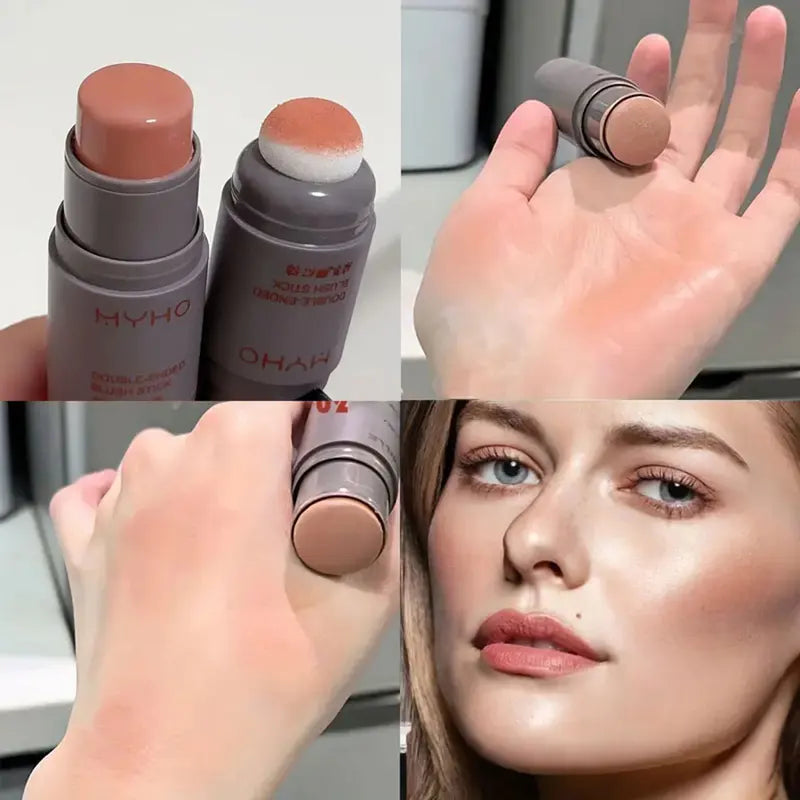 Double-Ended Blush Stick for Natural Long-Lasting Matte Face Makeup