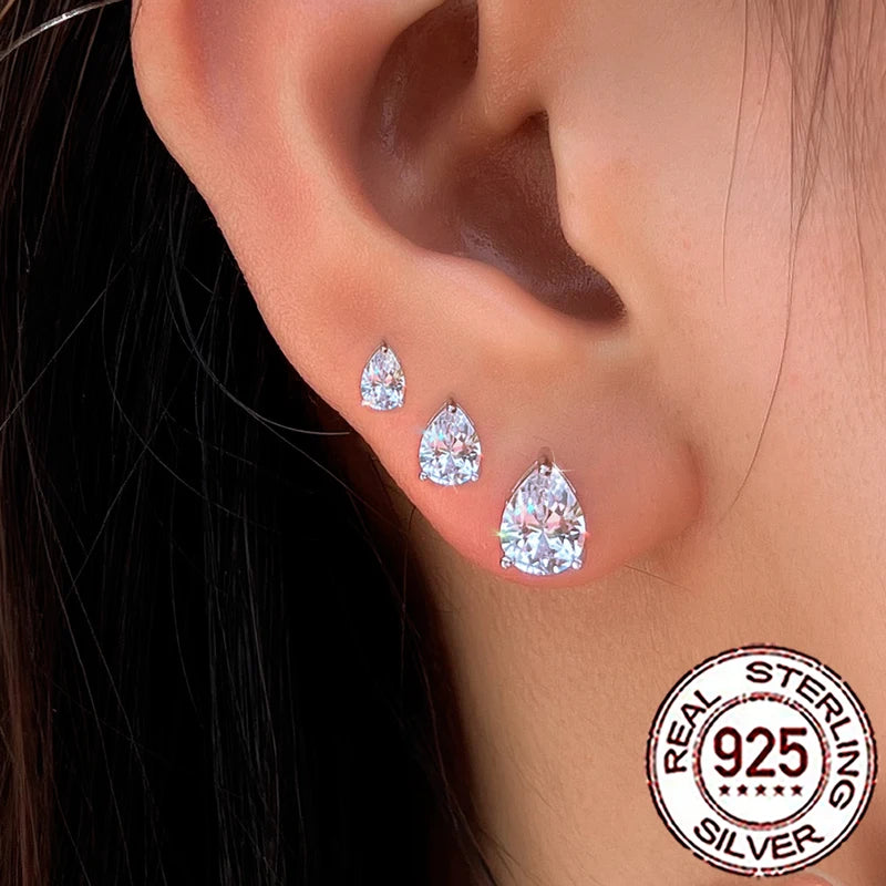 Sterling Silver Water Drop Earrings with CZ Crystals for Women - Multiple Colors