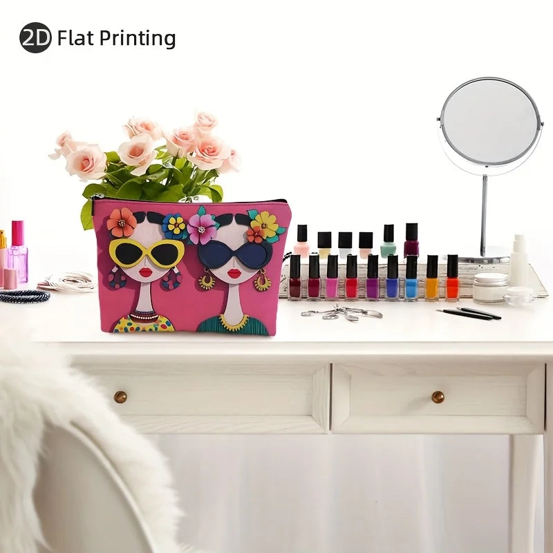 Floral Pattern Makeup Bag - Large Capacity Cosmetic Organizer for Travel & Daily Use