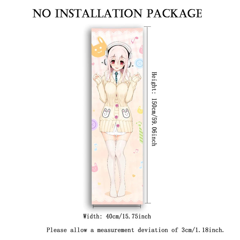 Anime Sonico Wall Tapestry - Cute Pink Bunny & Music Print, 150x40cm Decor