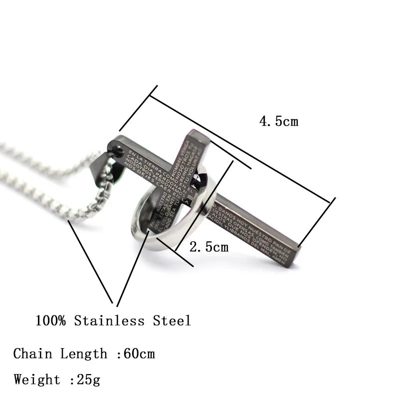 Simple Cross with Circle Pendant Necklace Unisex Stainless Steel Chain Jewelry
