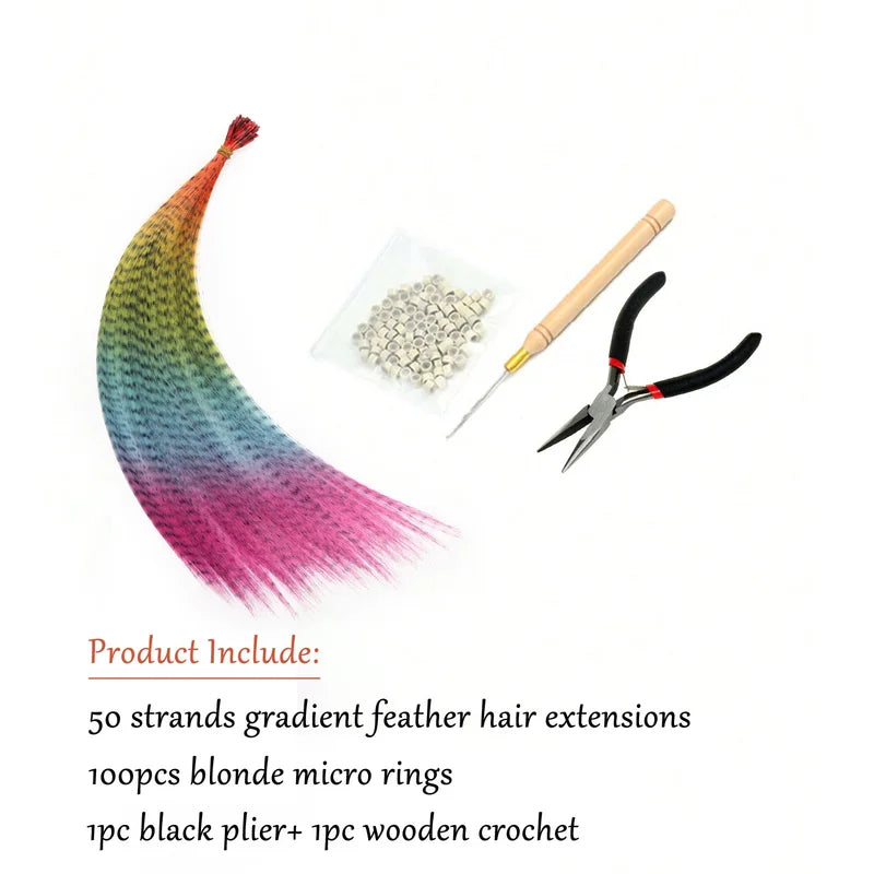 Rainbow Colorful Feather Extensions Long Straight Hairpieces for Girls - Ombre Style