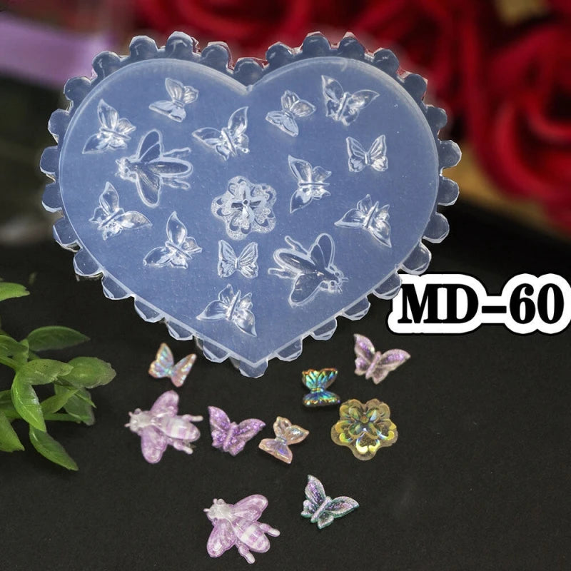 Reusable 3D Silicone Nail Art Mold for DIY Manicure Decor - Camellia Butterfly Bow