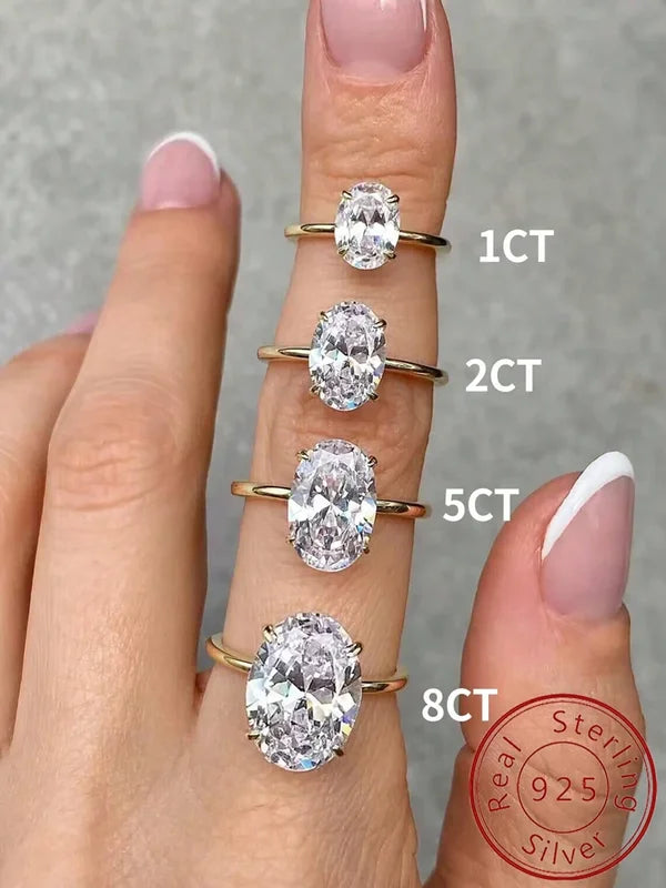 925 Sterling Silver Zircon Oval Engagement Ring for Women - High-Quality Fine Jewelry