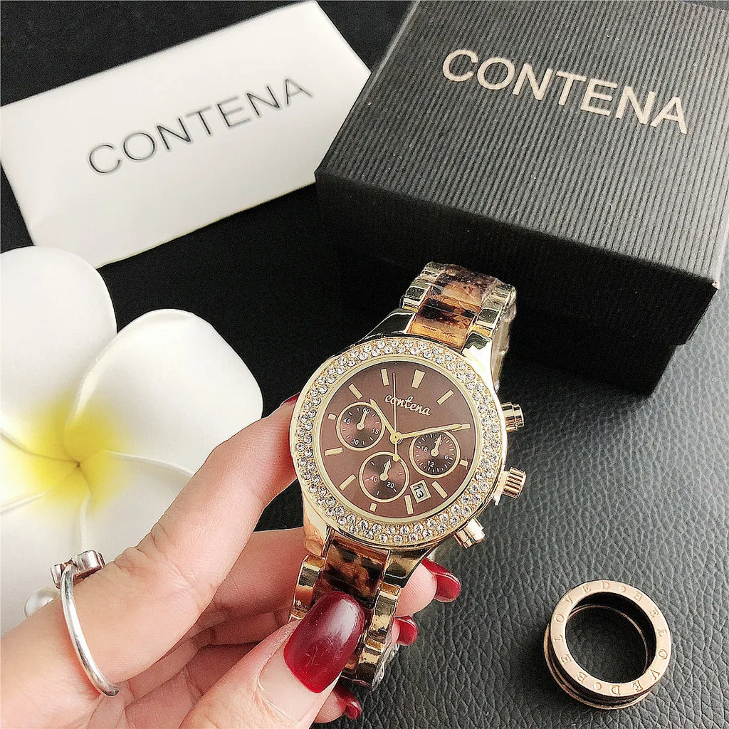 Luxury Women's Fashion Quartz Watch with Rhinestones and Stainless Steel Band
