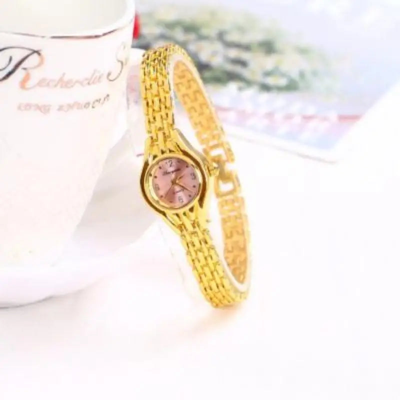 Luxury Women's Gold Bracelet Watch Small Dial Steel Elegant Quartz Wristwatch Gift