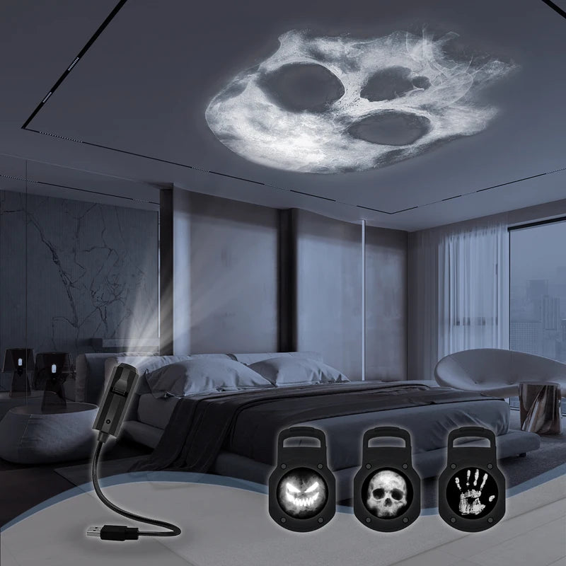 Skull Projection Lamp with Switchable Patterns LED Night Light Wall Ceiling Decor Halloween Gift