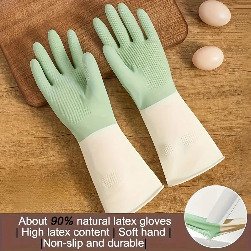 Waterproof Latex Kitchen Gloves - Non-Slip Dishwashing & Cleaning Gloves