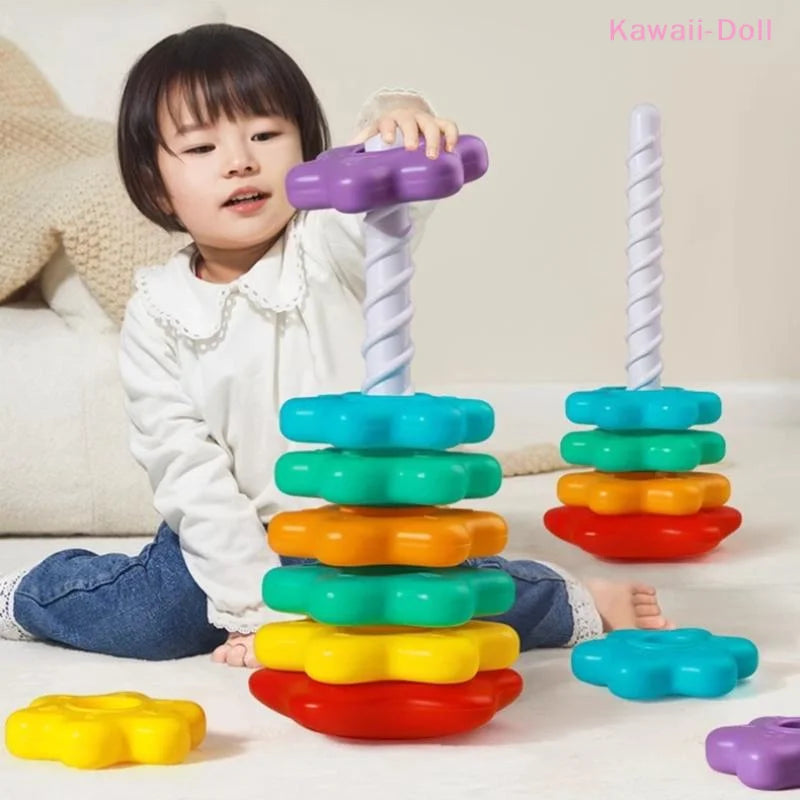 Baby Spinning Stacking Puzzle Toys Rainbow Tower Montessori Motor Skills Game
