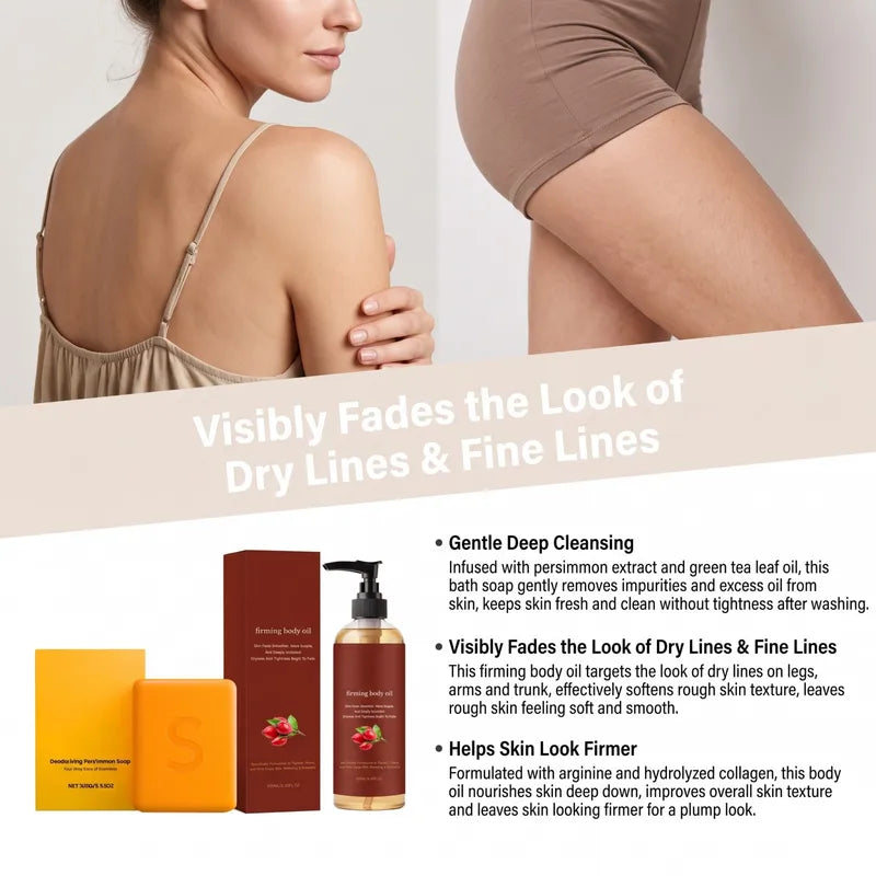 Persimmon Bath Soap & Firming Body Oil Set - Hydrating Deep Clean & Skin Firming