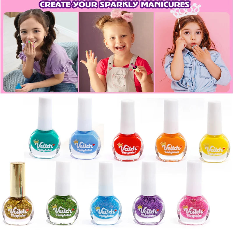 Kids Water-Based Non-Toxic Nail Polish Set - Quick-Dry Peel-Off Nail Art Kit for Holidays