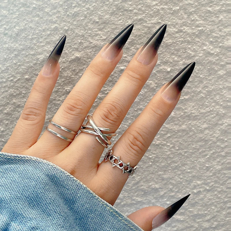 24-Piece Black Gradient Fake Nail Set for Halloween Nail Art