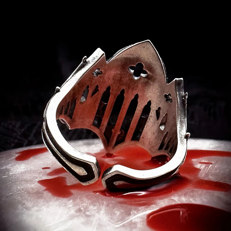 Retro Gothic Cathedral Open Ring for Men Silver-Plated Brass Dark Indie Jewelry