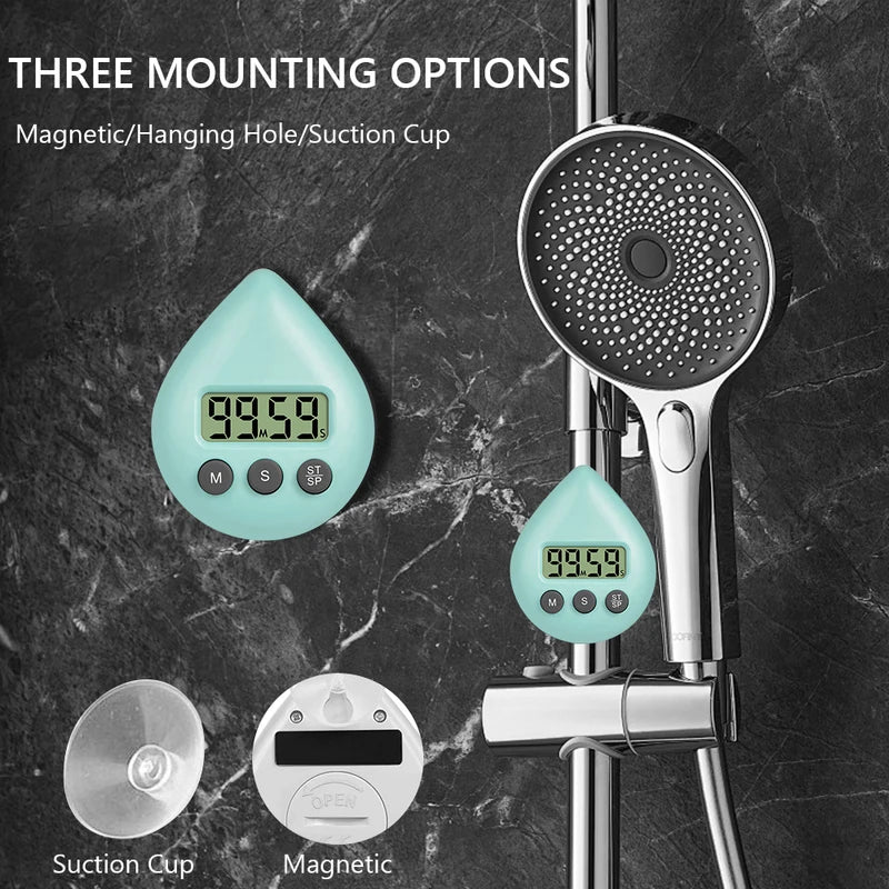 Waterproof Digital Shower Timer with Magnetic Mount - Kitchen & Bathroom Countdown Clock