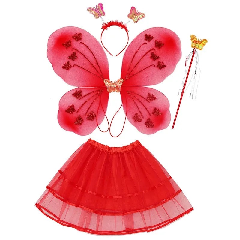 Kids Fairy Princess Costume Set with Butterfly Wings, Magic Wand & Headband for Halloween & Parties