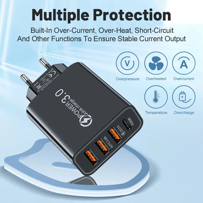 20W Multi-Port USB Power Adapter Charger for Mobile Phones and Tablets