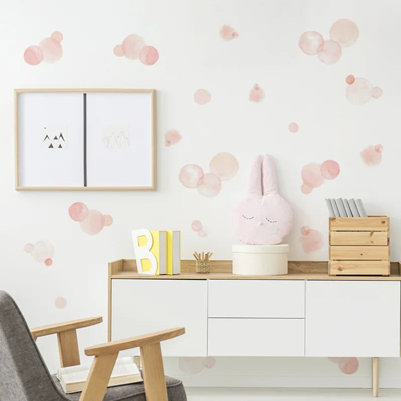 Pink Polka Dot Wall Sticker - Children's Room Decor, Small Size Kindergarten Background
