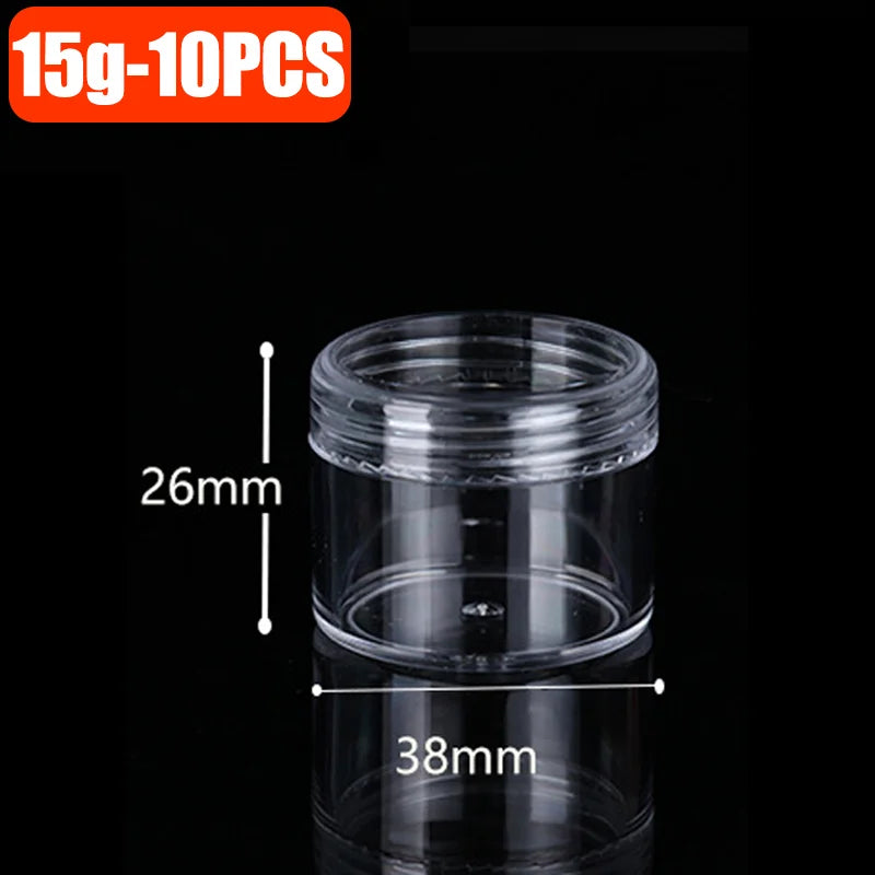 Set of 10 Clear Plastic Cosmetic Storage Containers with Lids - Portable Makeup Jars
