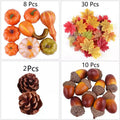 Thanksgiving Artificial Pumpkin Set with Leaves Acorns & Pine Cones for Autumn Decor