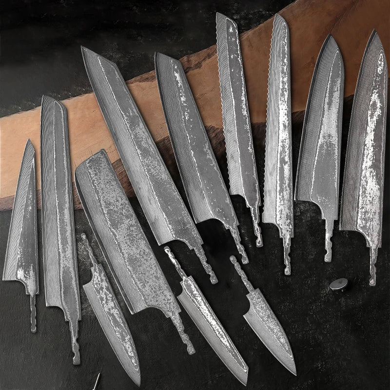 DIY Damascus Steel Chef Knife Blade - Full Tang Japanese Kitchen Tool