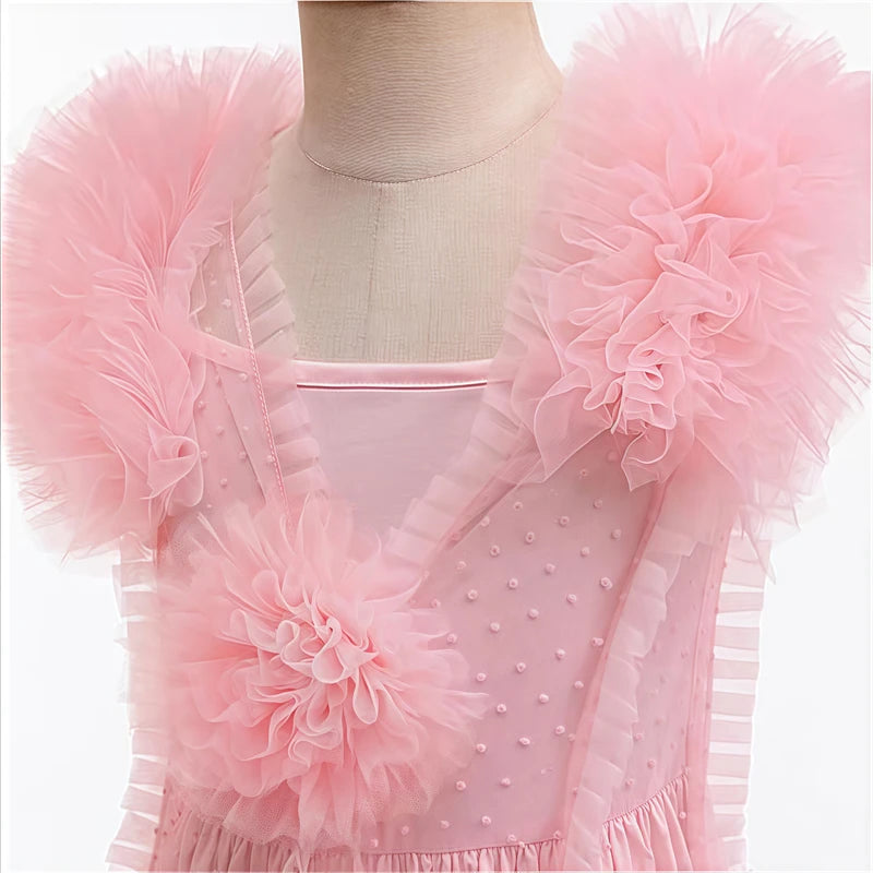 Kids Pink Ruffle Princess Costume Dress for Halloween & Parties