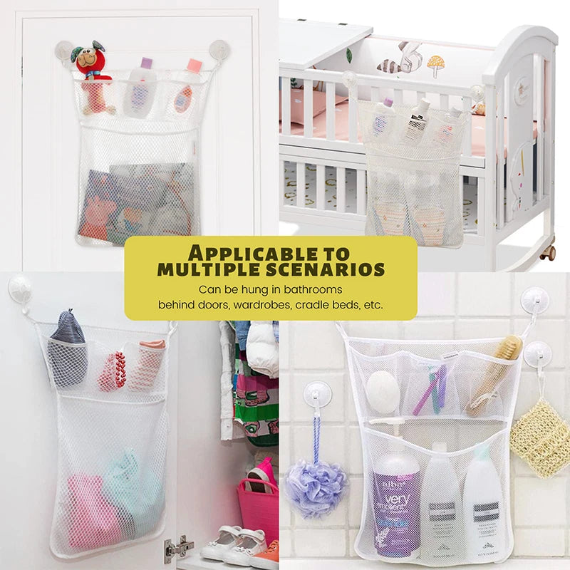 Baby Shower Mesh Bath Toy Storage Bag with Strong Suction Cups for Kids & Toddlers