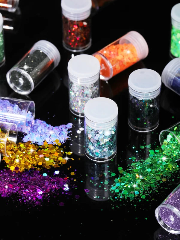 Chunky Holographic Glitter for Face Eyes Lips Nails Hair - Festival Cosmetic Sparkle Set