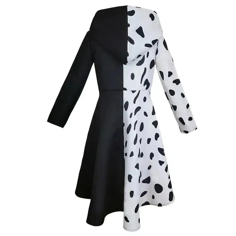 Girls Cruella Deville Costume Jumpsuit Dress Halloween Cosplay Party Outfit
