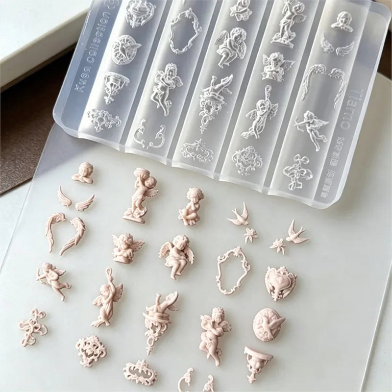 Cute Angel Silicone Nail Stencil Mold Retro Baroque Cupid Designs 3D Sculpting Template