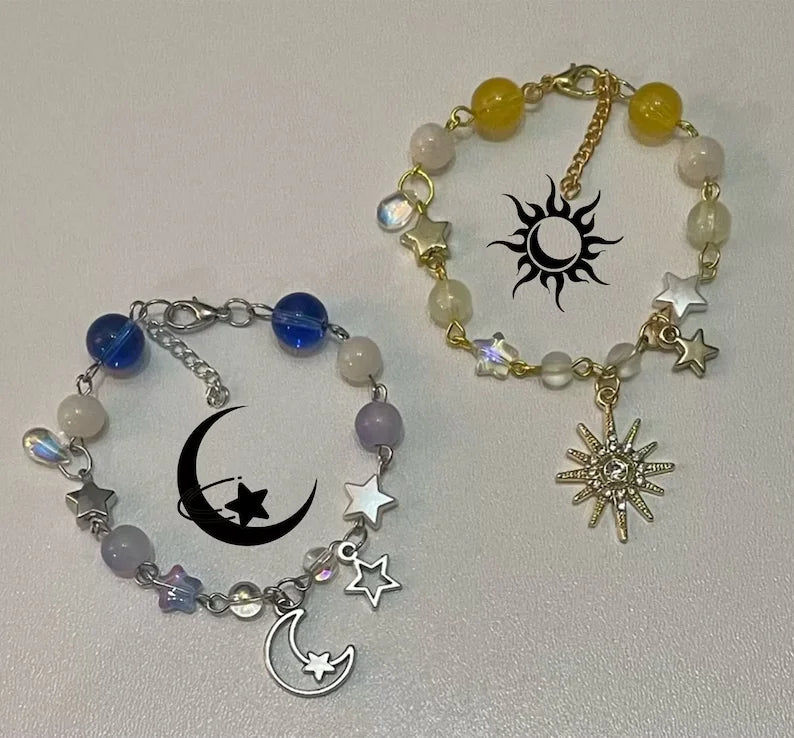 Y2K Sun Moon Couple Bracelets Set - Matching Beaded Jewelry for Him and Her