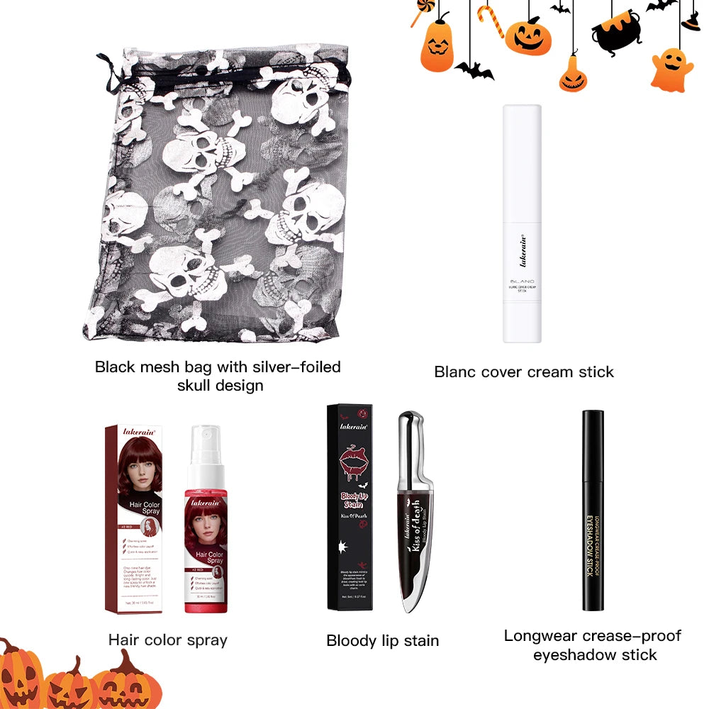 5pcs Halloween Makeup Kit with Face Paint, Lip & Eye Makeup, Hair Color Spray for Cosplay & Party
