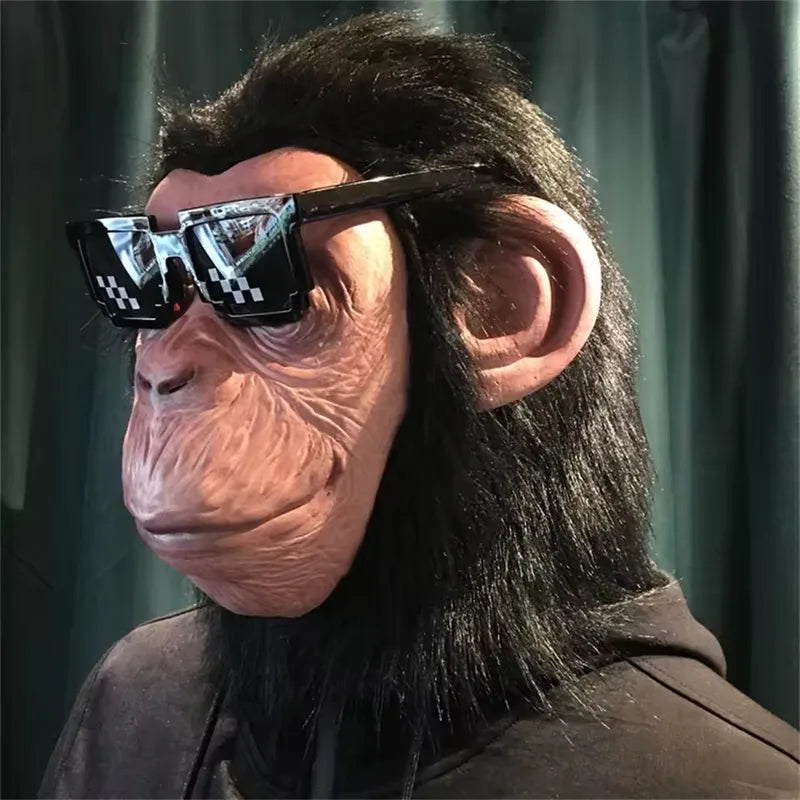Latex Monkey Mask with Wig Funny Full Face Animal Costume Accessory for Halloween & Party