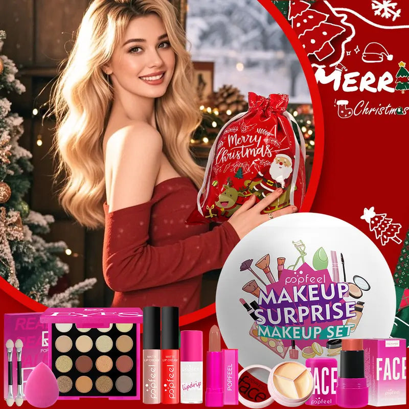 Christmas Surprise Makeup Gift Set - 9-Piece Cosmetic Collection with Eyeshadows and Lipsticks