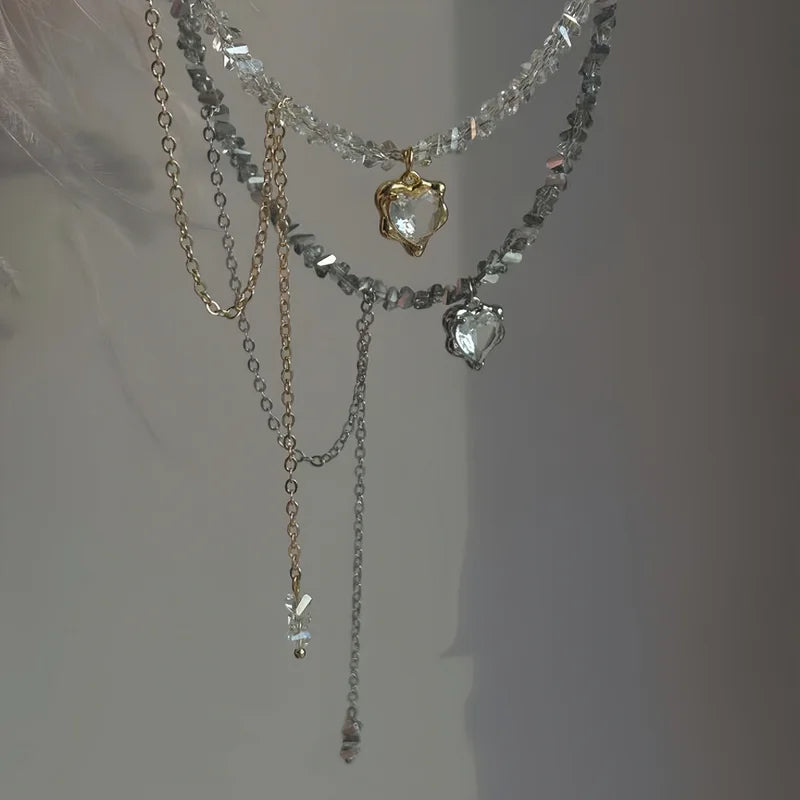 Irregular Stone Choker Necklace for Women Tassel Heart Pendant Jewelry Gift