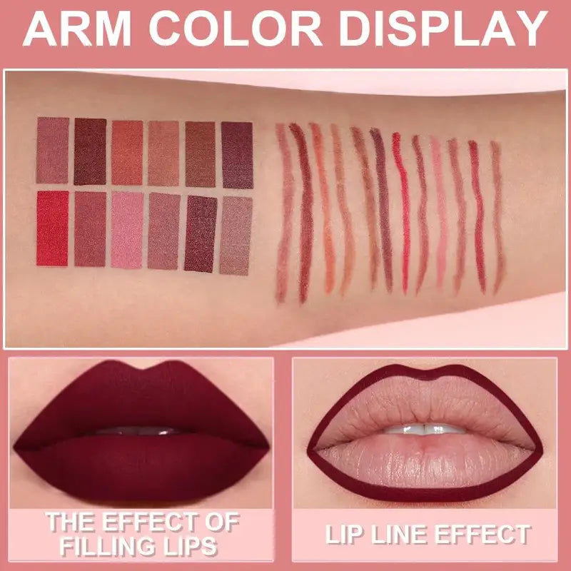 Matte Lip Liner Set - Waterproof Long Lasting Lip Pencil Kit with 6 Colors