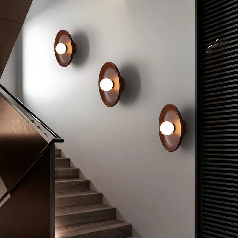 Nordic Wooden Wall Lamp with Round Shade - Modern Minimalist Wall Light for Bedroom & Living Room