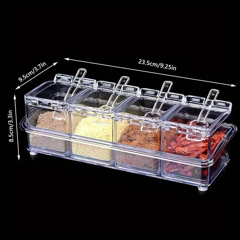 High Transparency Plastic Spice Jar Set with Spoons - Kitchen Food Storage Containers