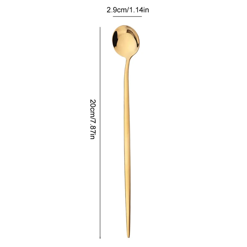 6-Piece Stainless Steel Long Handle Ice Spoon Set - Gold-Tone Coffee & Tea Stirring Utensils