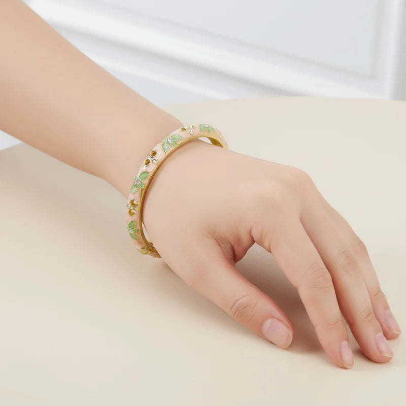 Vintage Enamel Floral Chinese Women’s Bracelet - Traditional Hand Jewelry Gift