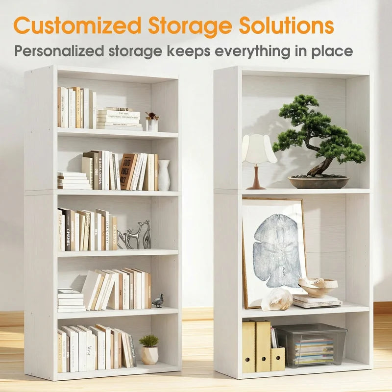 5-Tier Wooden Bookshelf Bookcase Stand - Adjustable Storage & Open Shelves