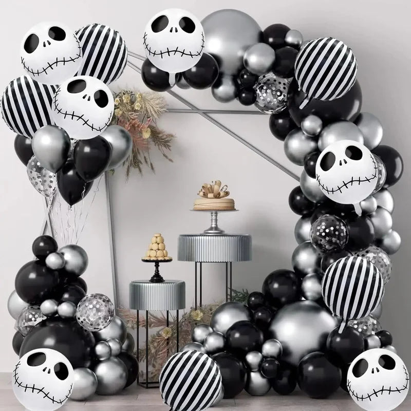 12 pcs 18 Inch Halloween Skull Black and White Striped Foil Balloons Party Decorations